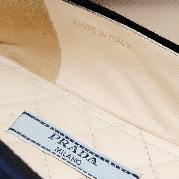 Prada Blue Suede Flat Shoes loafers flats Sz EU 38 US7.5 Camoscio Bicolo - Picture 9 of 16